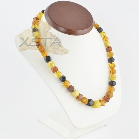 Amber necklace polished multicolour square